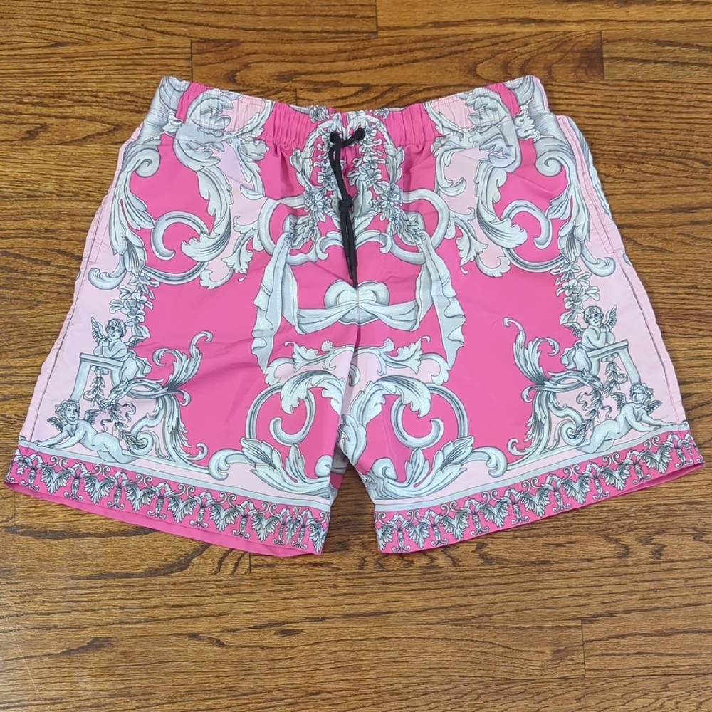 Versace Pink and Gray Patterned Swim Trunks